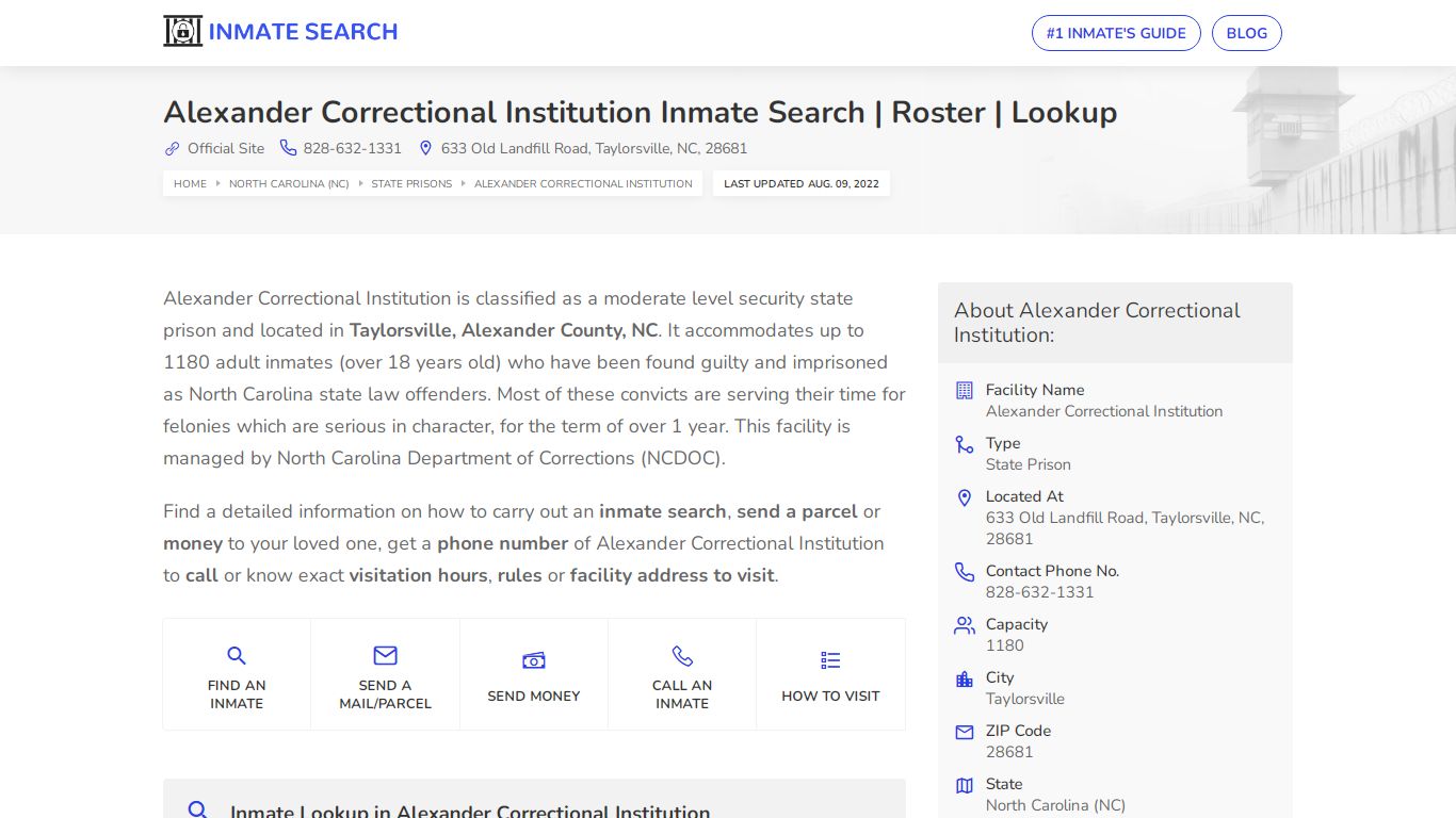 Alexander Correctional Institution Inmate Search | Roster ...