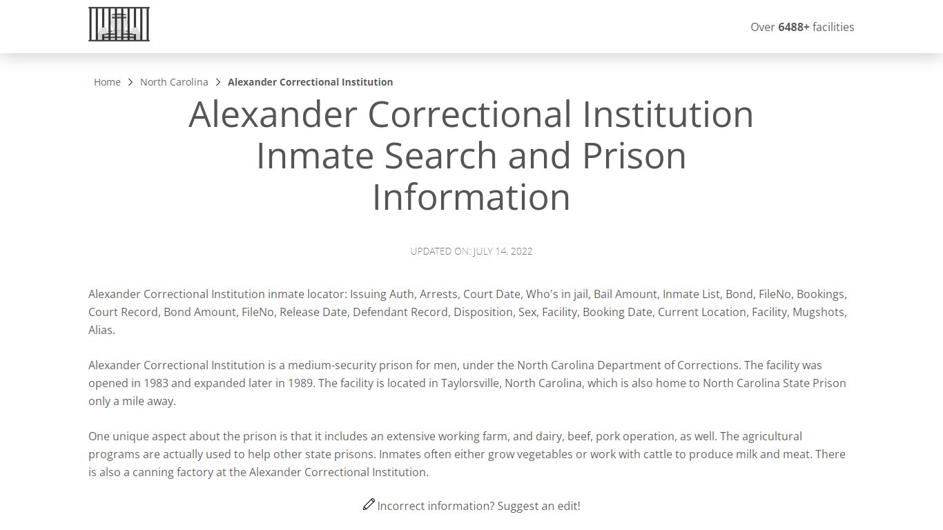 Alexander Correctional Institution Inmate Search ...